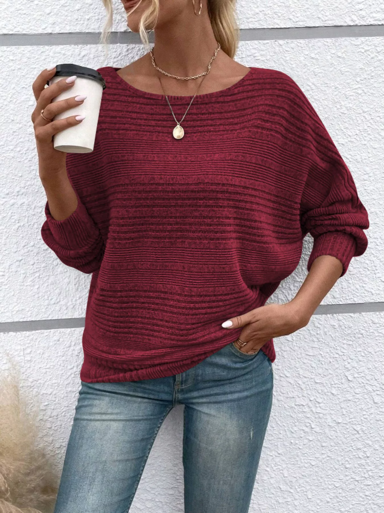 Ribbed Round Neck Long Sleeve Top - Image 10