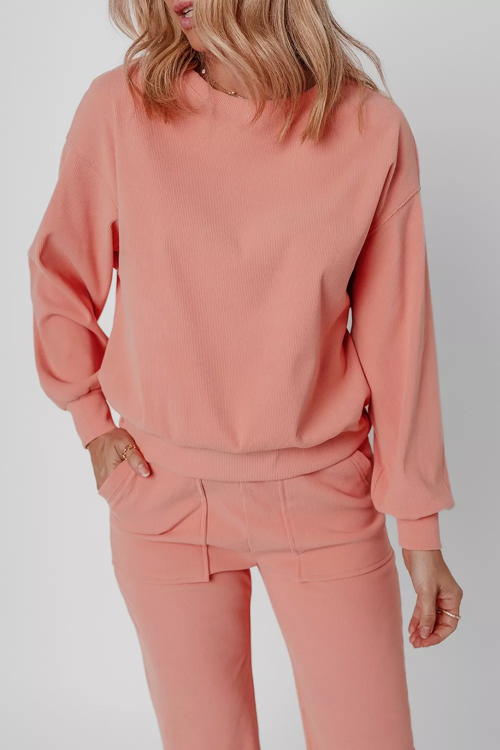 Ribbed Round Neck Top and Pants Set - Image 3