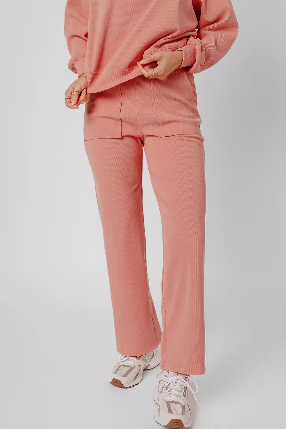 Ribbed Round Neck Top and Pants Set - Image 4