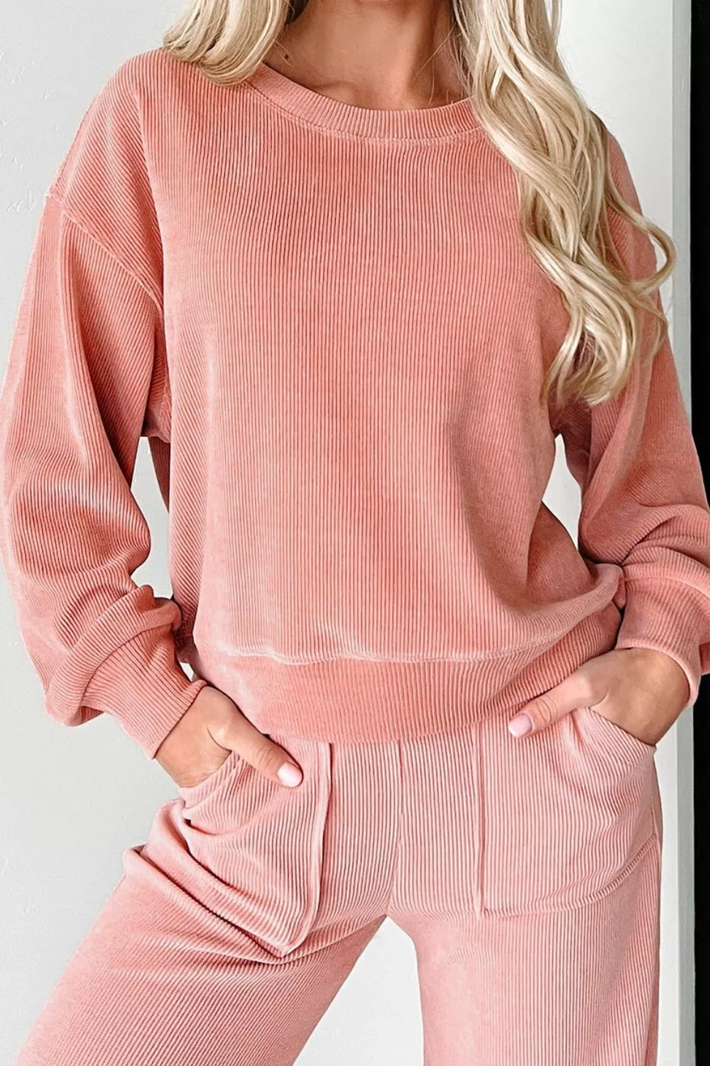 Ribbed Round Neck Top and Pants Set - Image 8