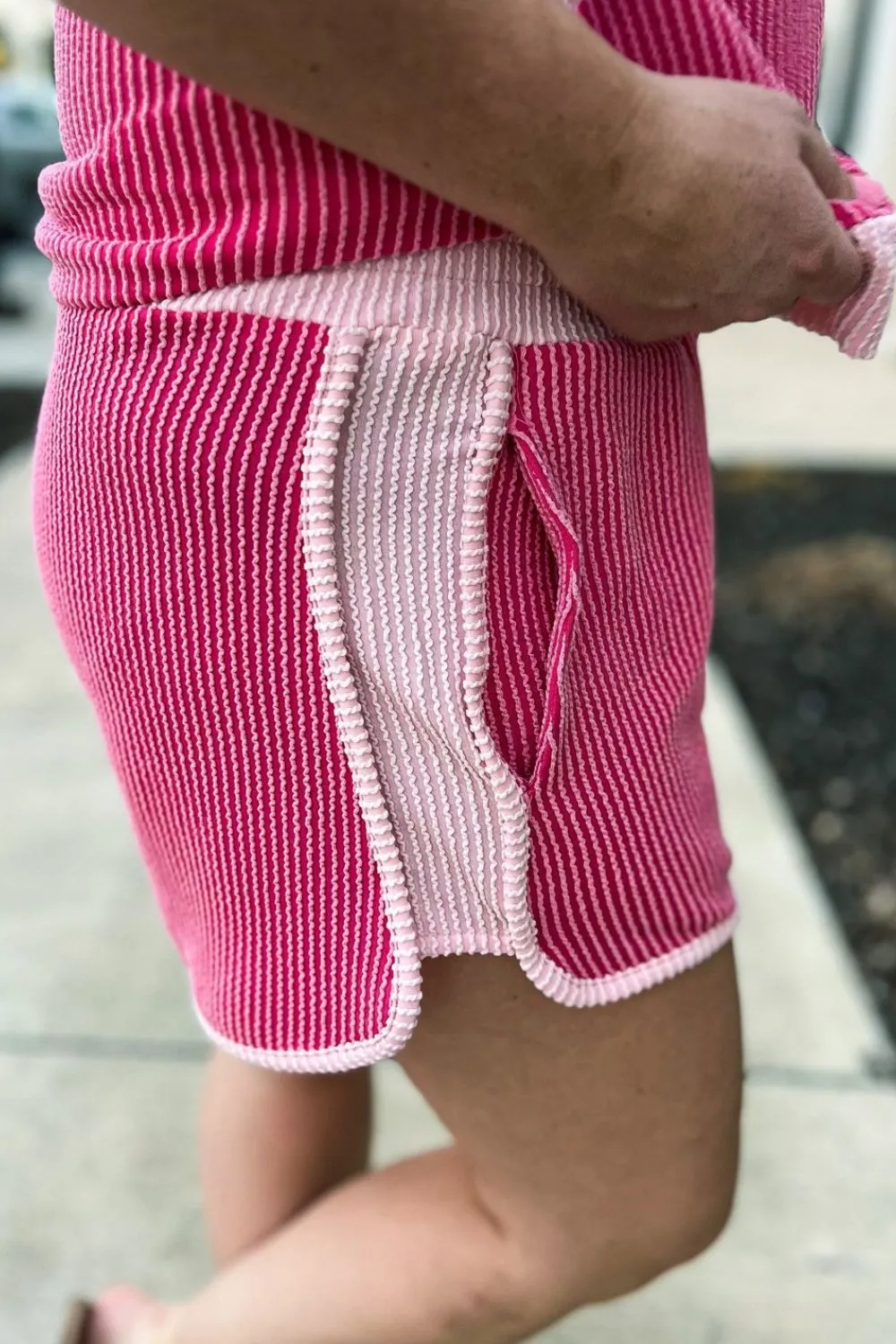 Ribbed Round Neck Top and Shorts Two-Piece Casual Set - Image 7