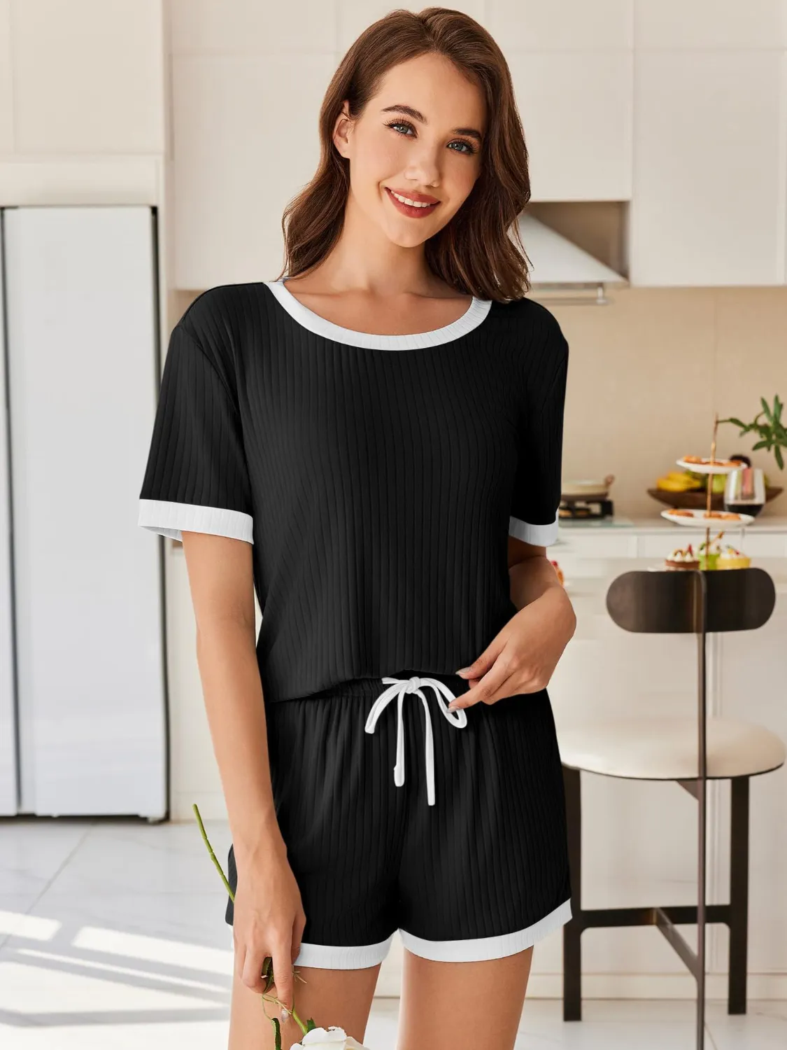 Ribbed Short Sleeve Top and Shorts Set - Image 11