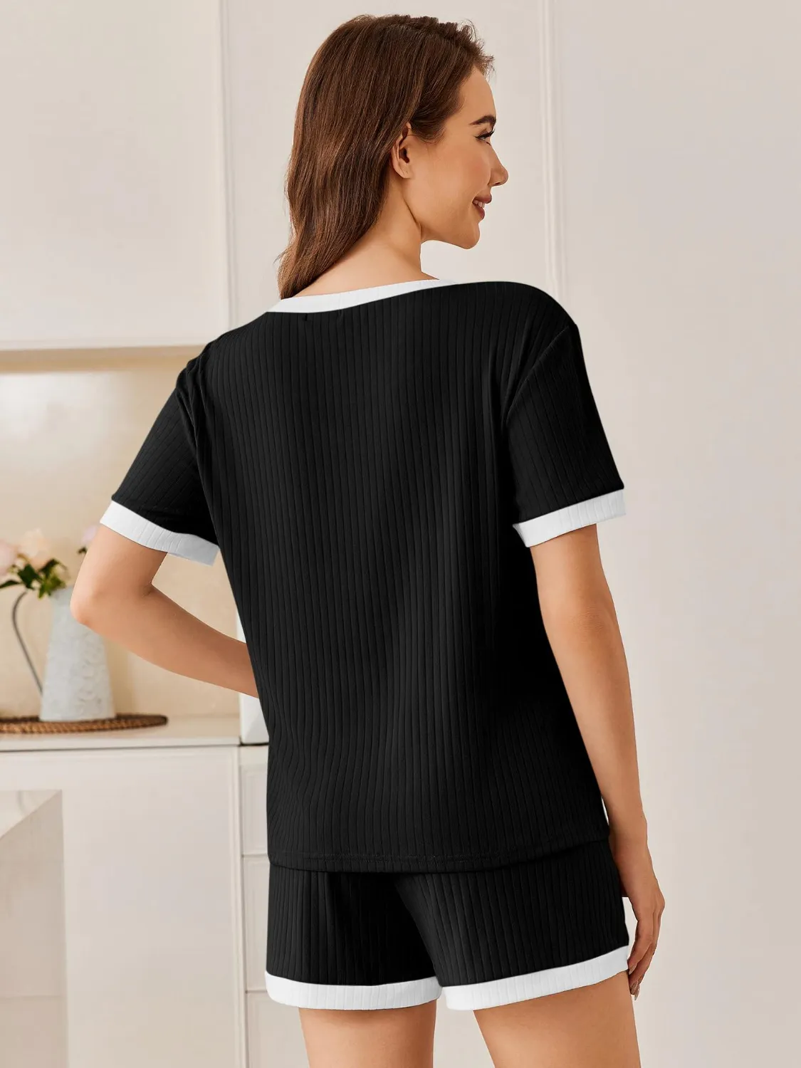 Ribbed Short Sleeve Top and Shorts Set - Image 12