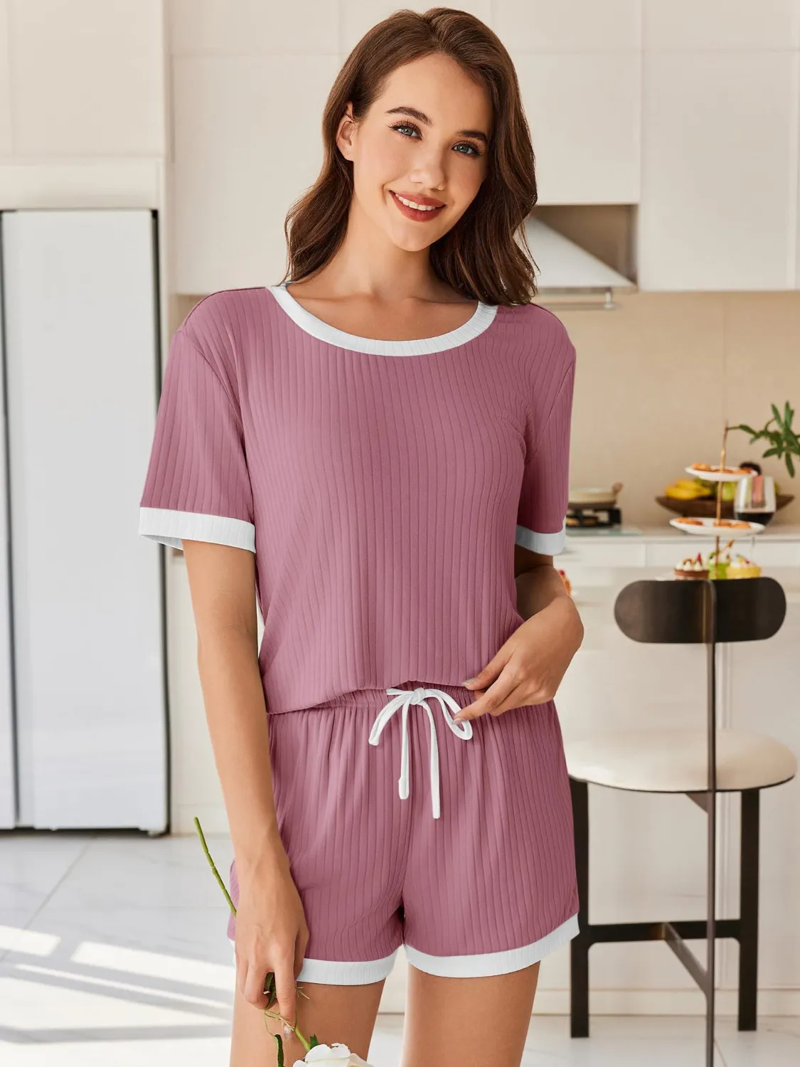 Ribbed Short Sleeve Top and Shorts Set - Image 5