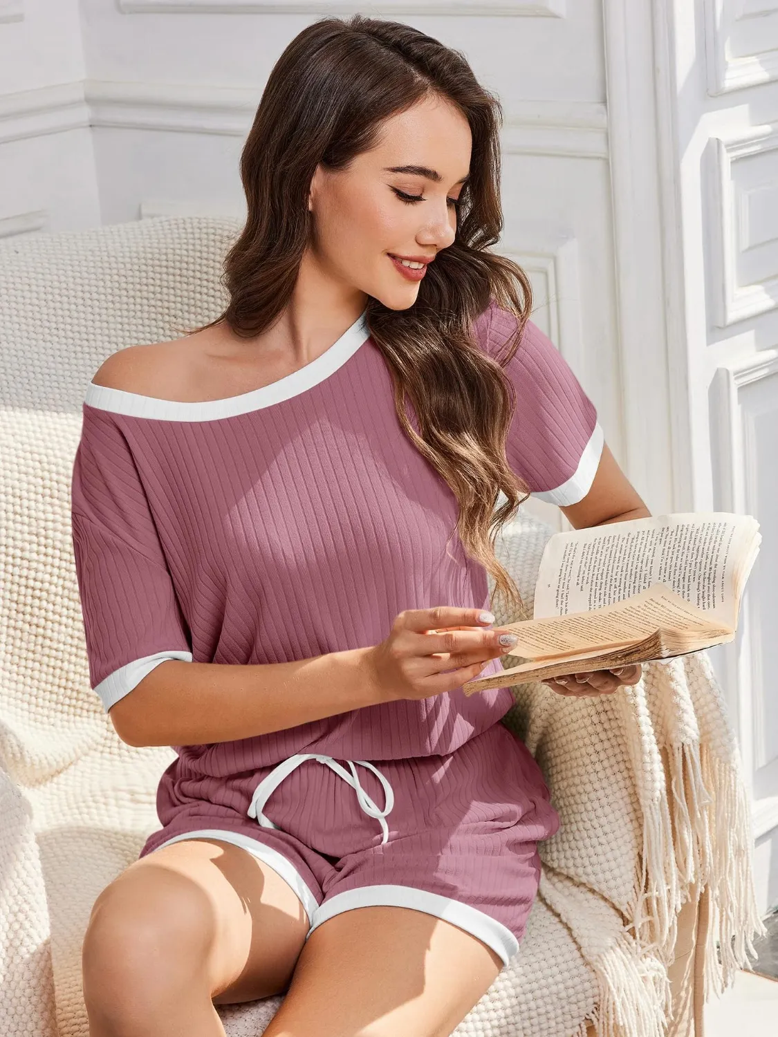 Ribbed Short Sleeve Top and Shorts Set - Image 6