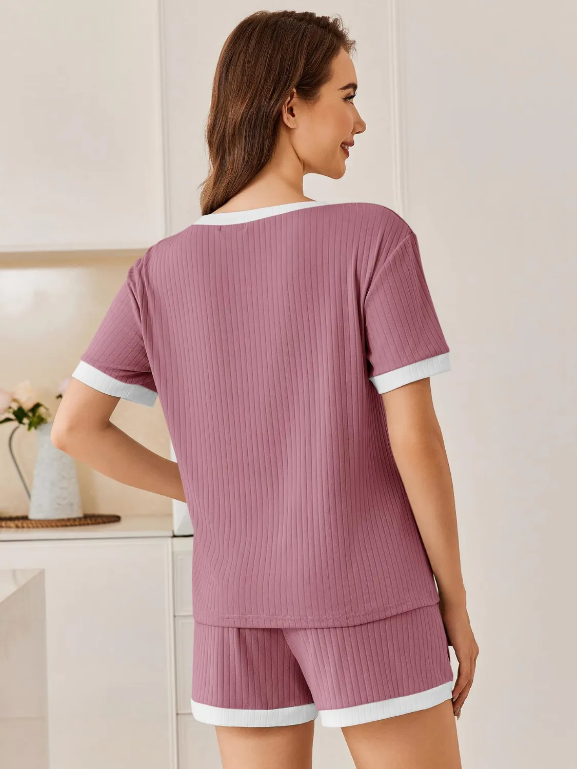 Ribbed Short Sleeve Top and Shorts Set - Image 8