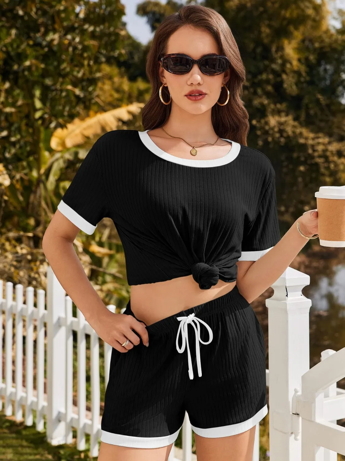 Ribbed Short Sleeve Top and Shorts Set - Image 9