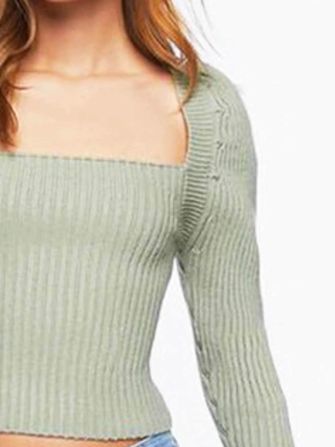 Ribbed Square Neck Long Sleeve Sweater - Image 14