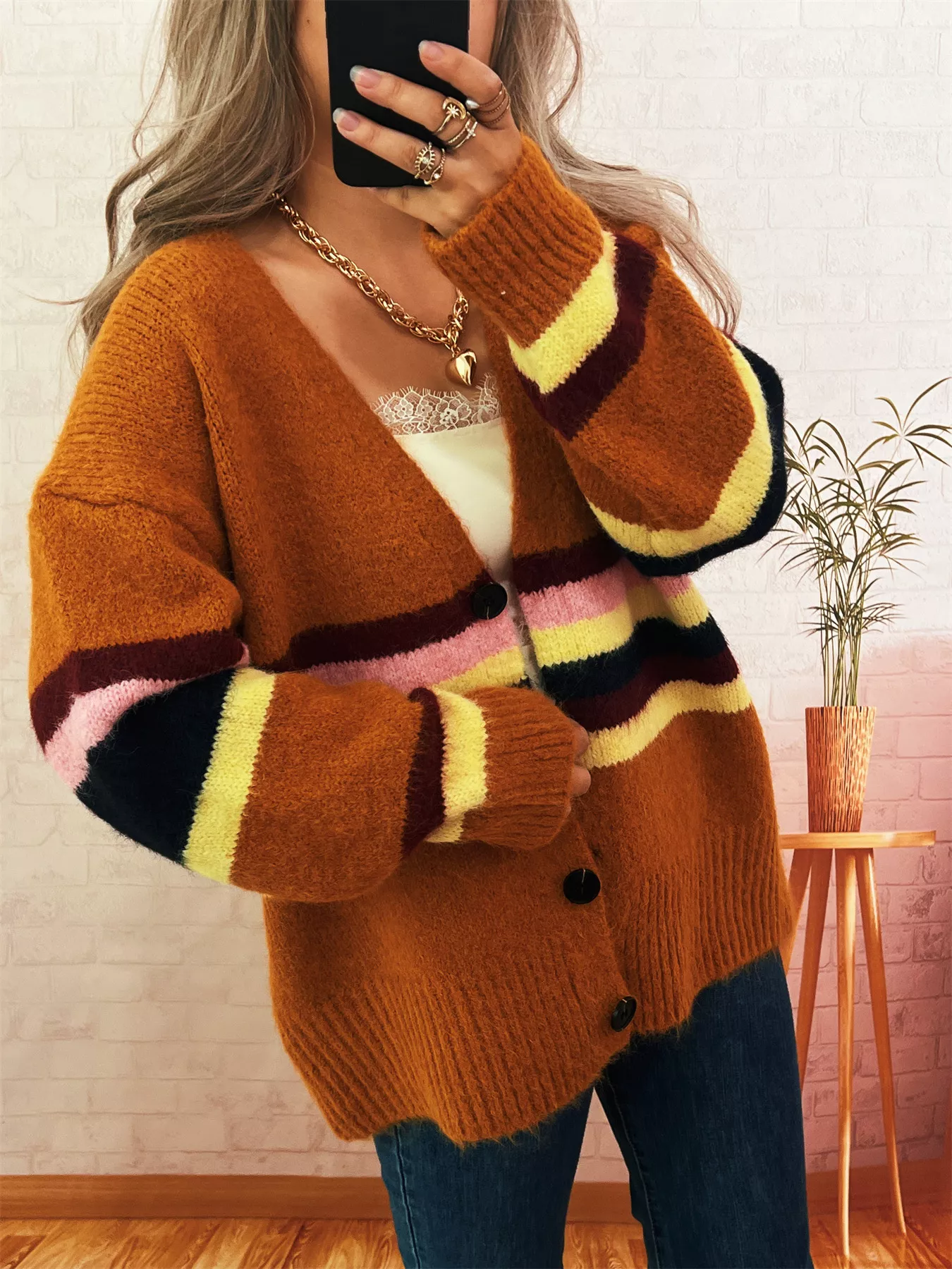 Ribbed Striped Button Down Cardigan - Image 6