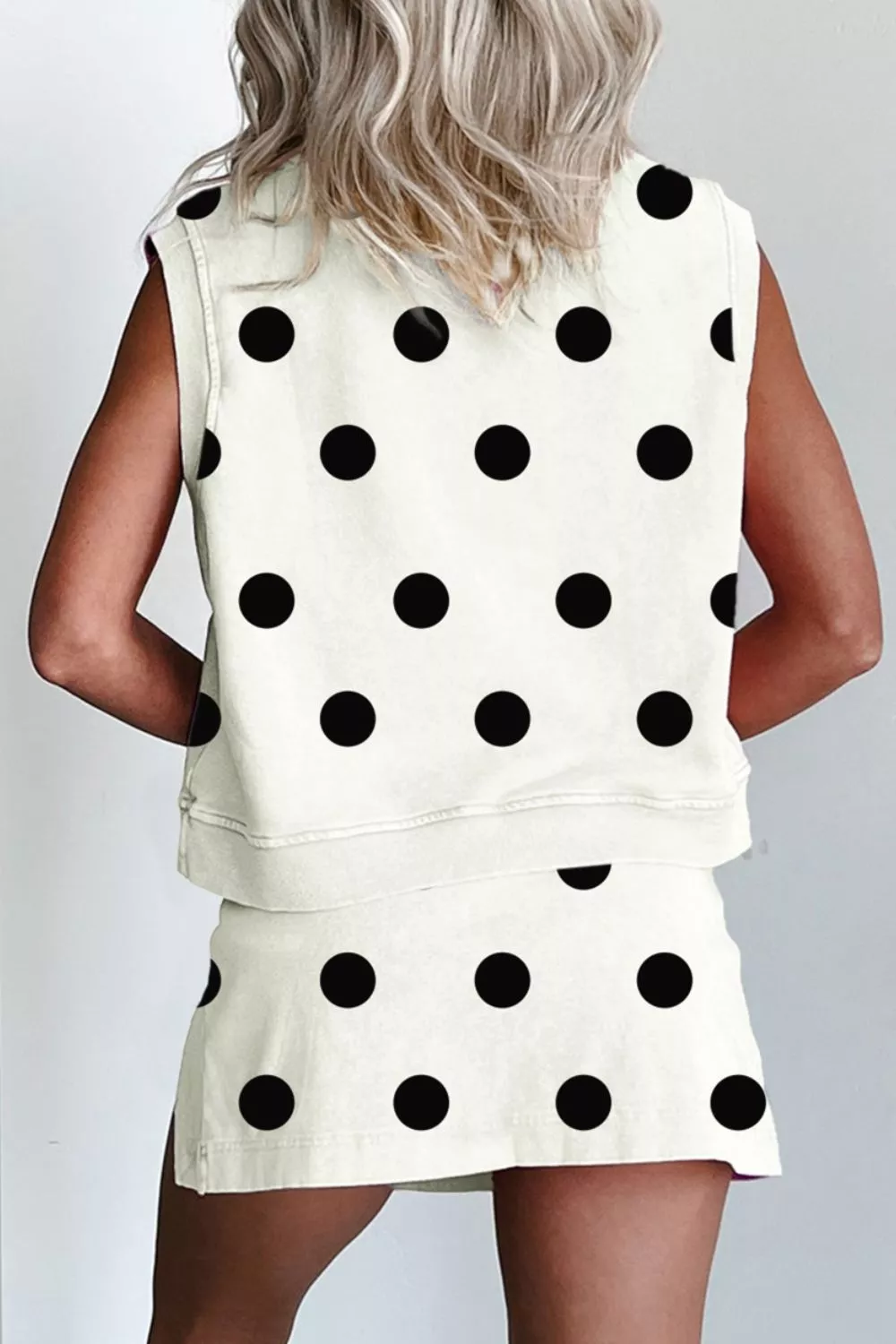 Ribbed Trim Polka Dot Print Tank Split Mini Skort 2pcs Set - Image 2