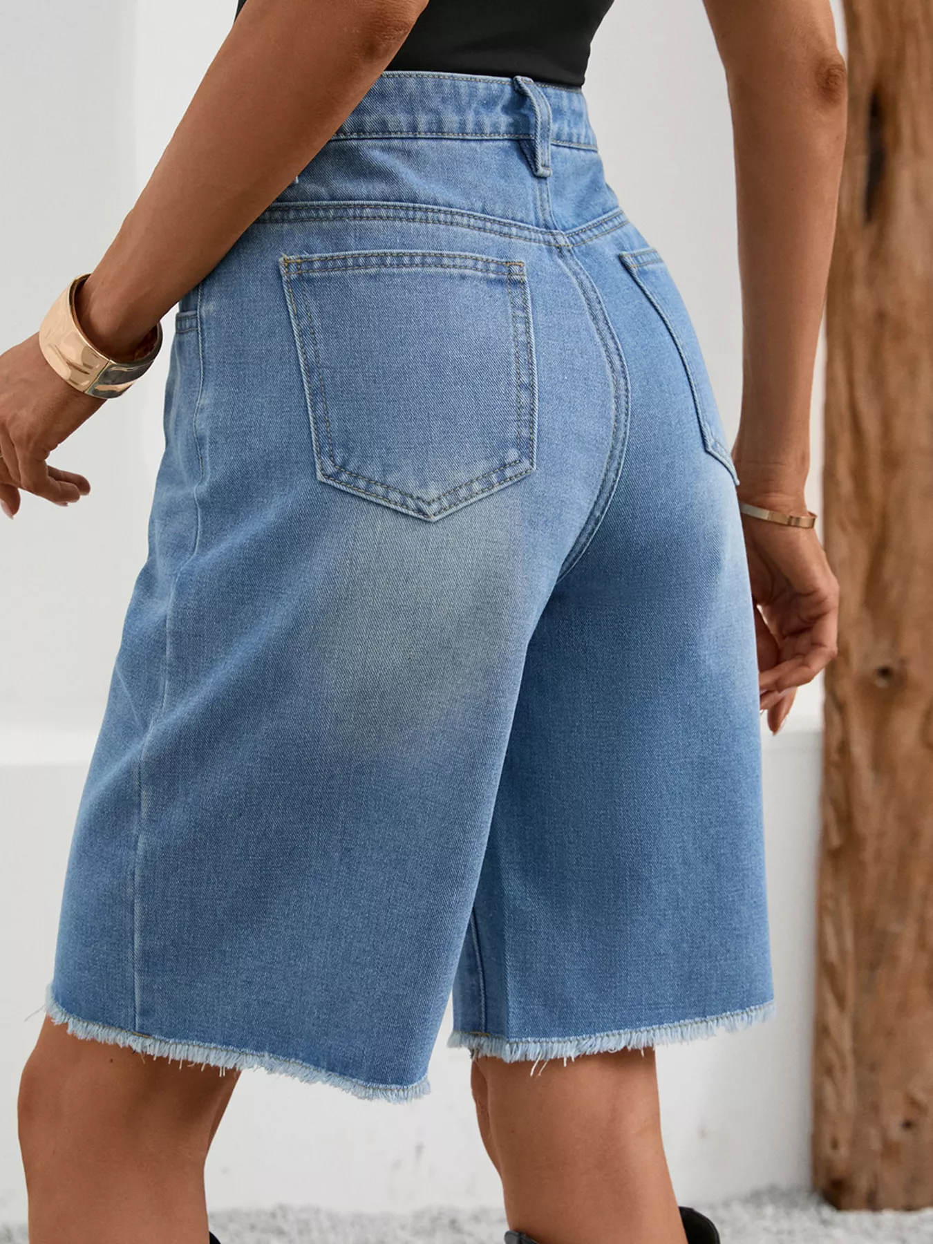 Ripped Frayed Hem Denim Shorts - Image 2
