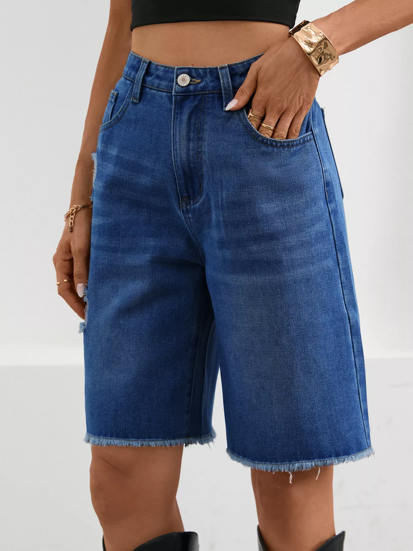 Ripped Frayed Hem Denim Shorts - Image 9