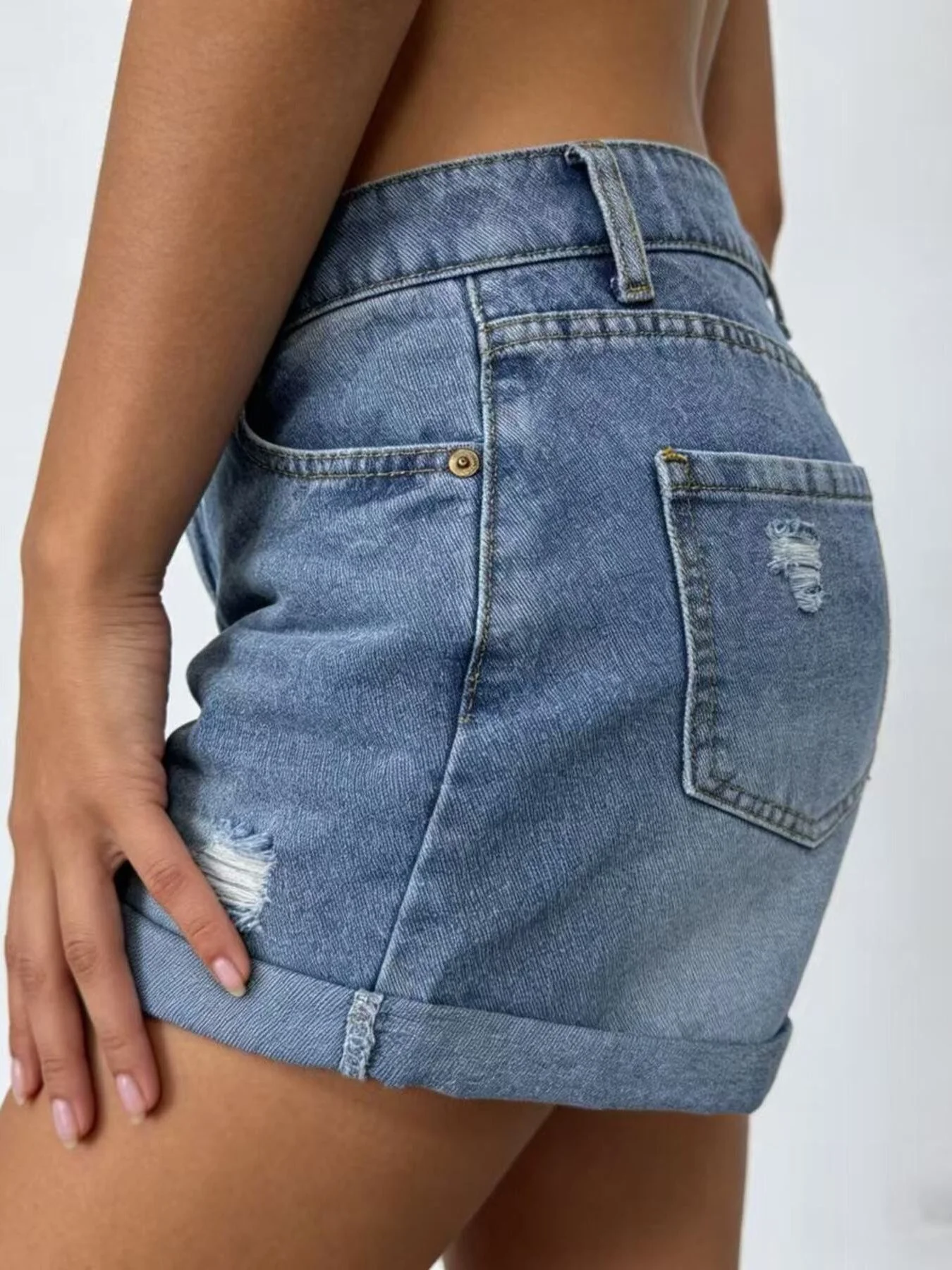Ripped High-Waisted Denim Shorts - Image 5