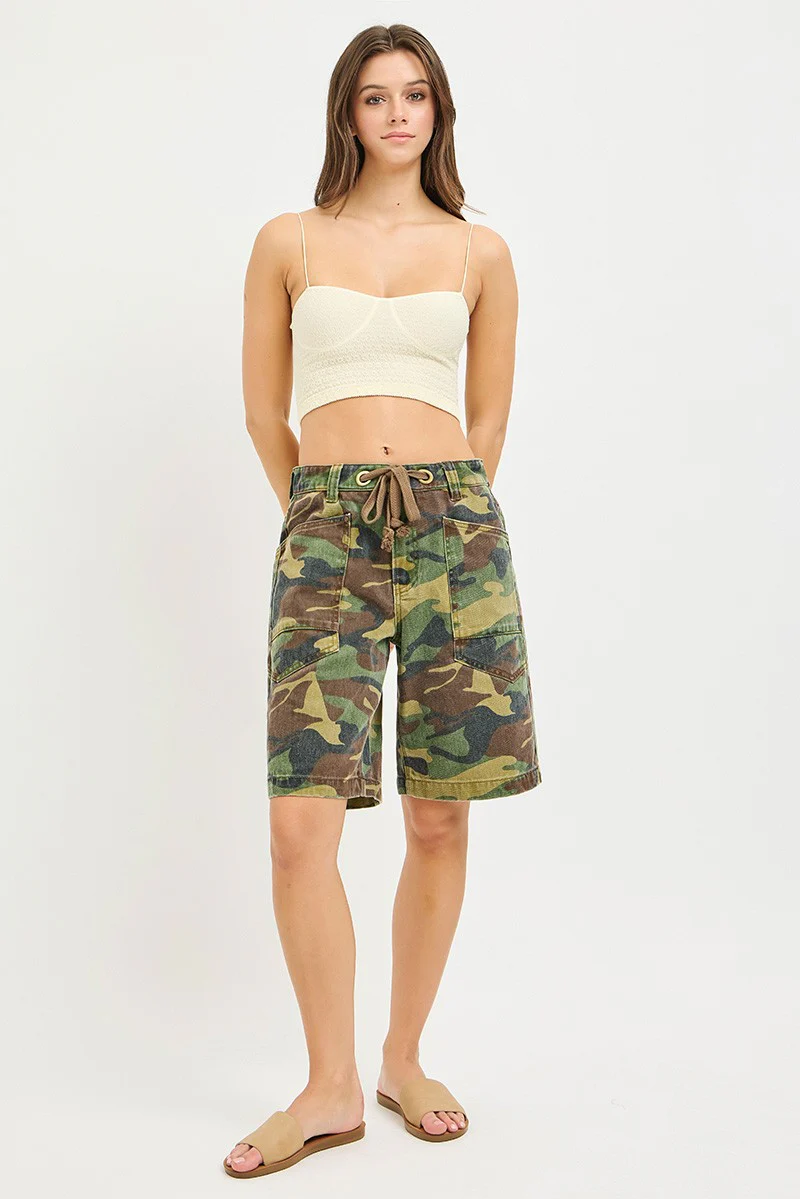 RISEN Camo Print Slouchy Jorts with Eyelet Drawstring - Image 7