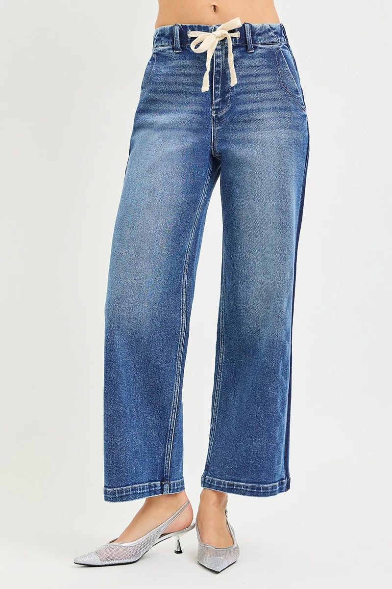 RISEN Elastic Band High Rise Cropped Wide Jeans - Image 2