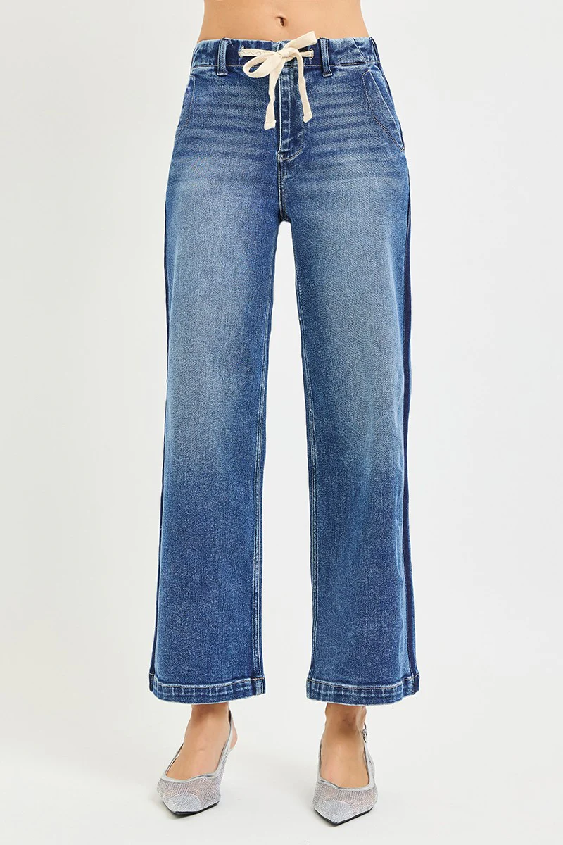 RISEN Elastic Band High Rise Cropped Wide Jeans - Image 3