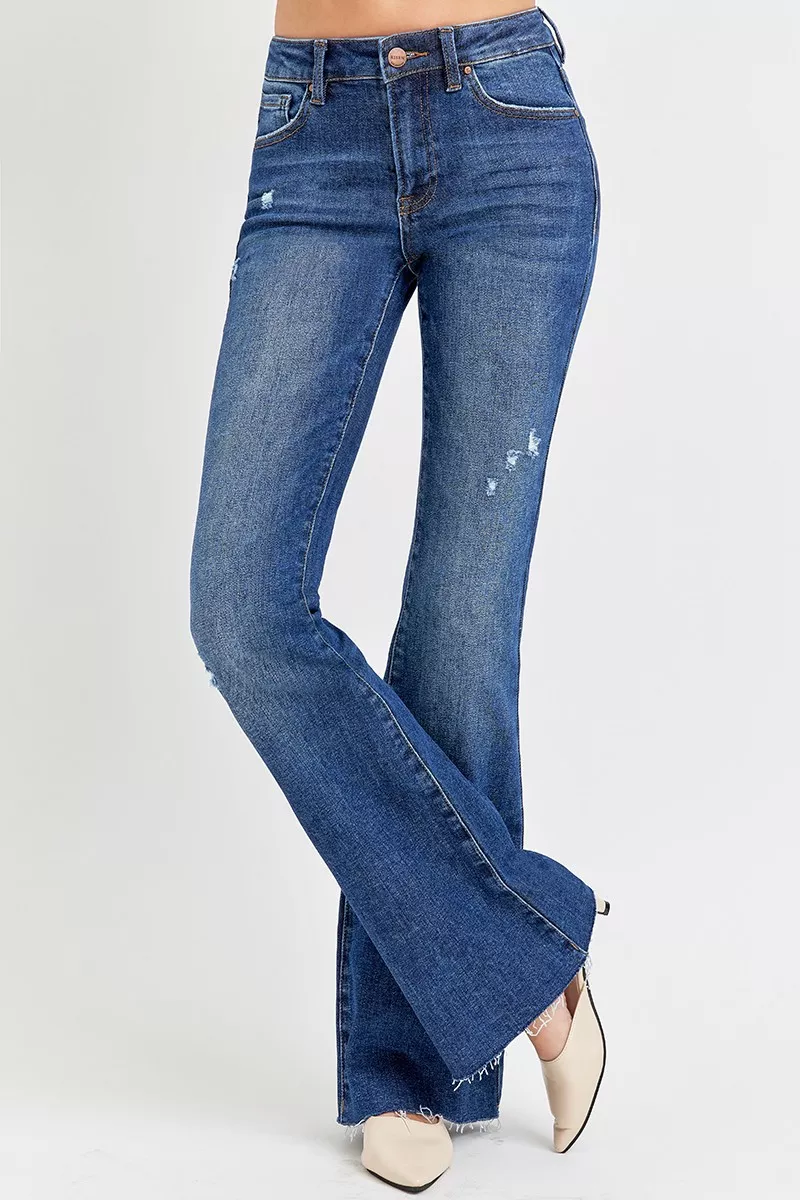 RISEN Full Size Distressed Mid Rise Flare Jeans Plus Size - Image 4