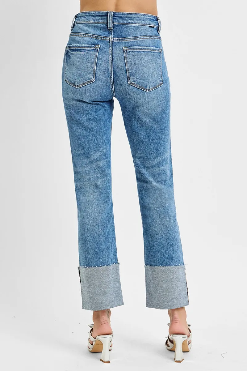 RISEN Full Size High Rise Ankle Straight Wide Cuffed Jeans Plus Size - Image 5