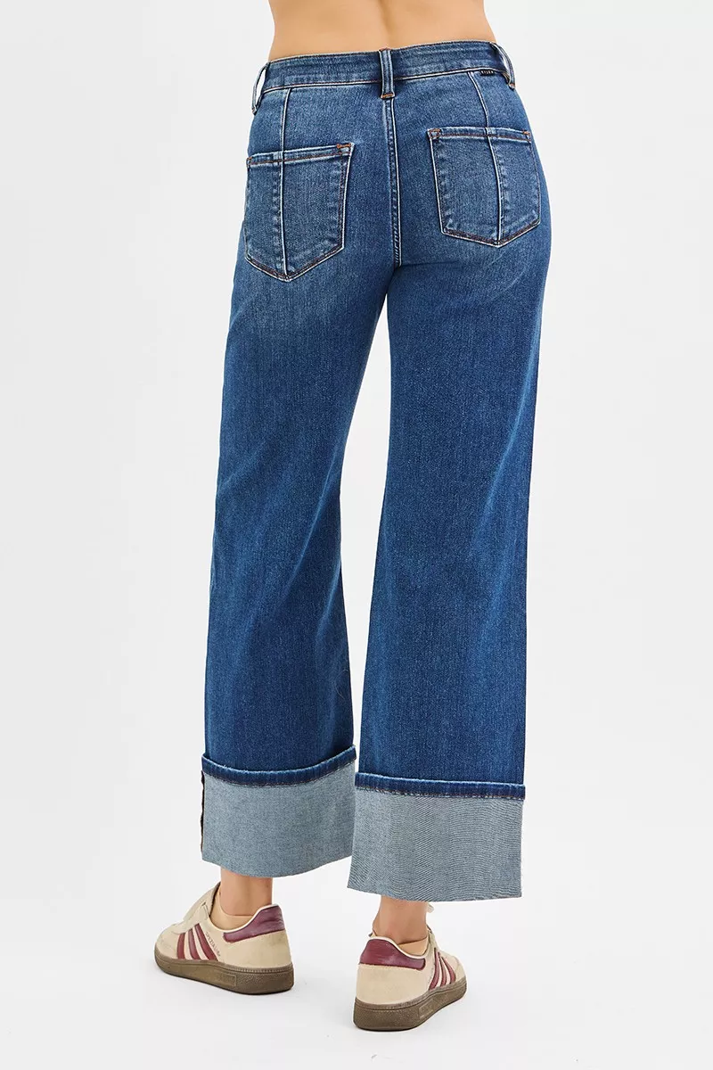 RISEN Full Size High Rise Crop Wide Straight Cuffed Jeans Plus Size - Image 5