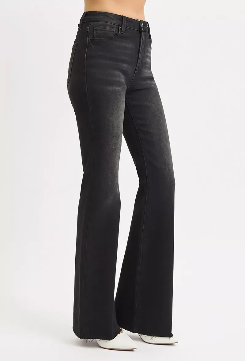 RISEN Full Size High Rise Flare Raw Cut Hem Jeans Plus Size - Image 4