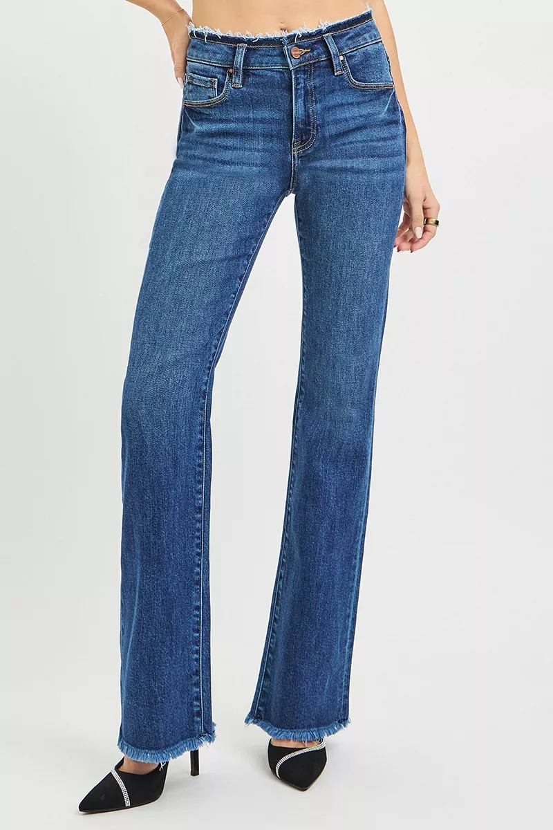 RISEN Full Size Mid Rise Bootcut Frayed Waistband Hem Detail Jeans Plus Size - Image 2