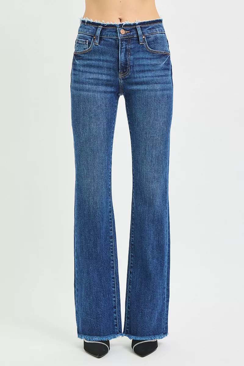 RISEN Full Size Mid Rise Bootcut Frayed Waistband Hem Detail Jeans Plus Size - Image 3