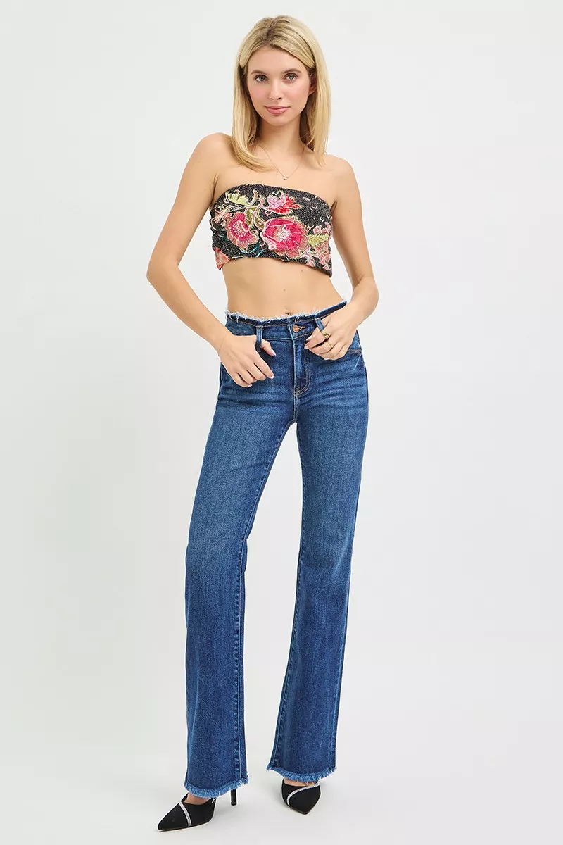 RISEN Full Size Mid Rise Bootcut Frayed Waistband Hem Detail Jeans Plus Size - Image 6