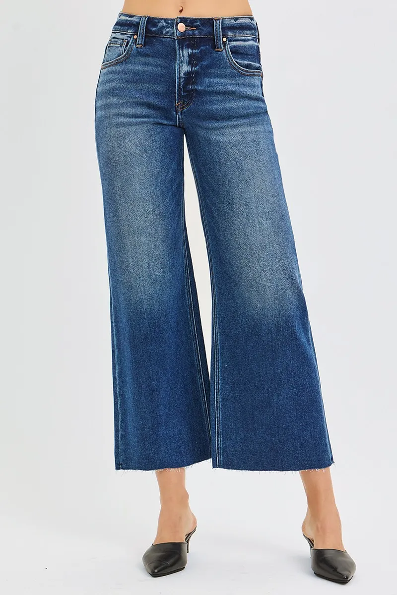 RISEN Full Size Mid Rise Crop Wide Raw Cut Hem Jeans Plus Size - Image 2