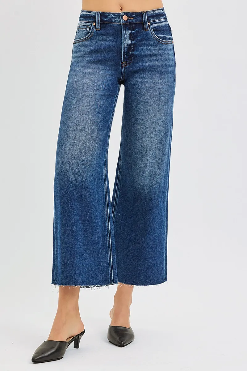 RISEN Full Size Mid Rise Crop Wide Raw Cut Hem Jeans Plus Size - Image 3