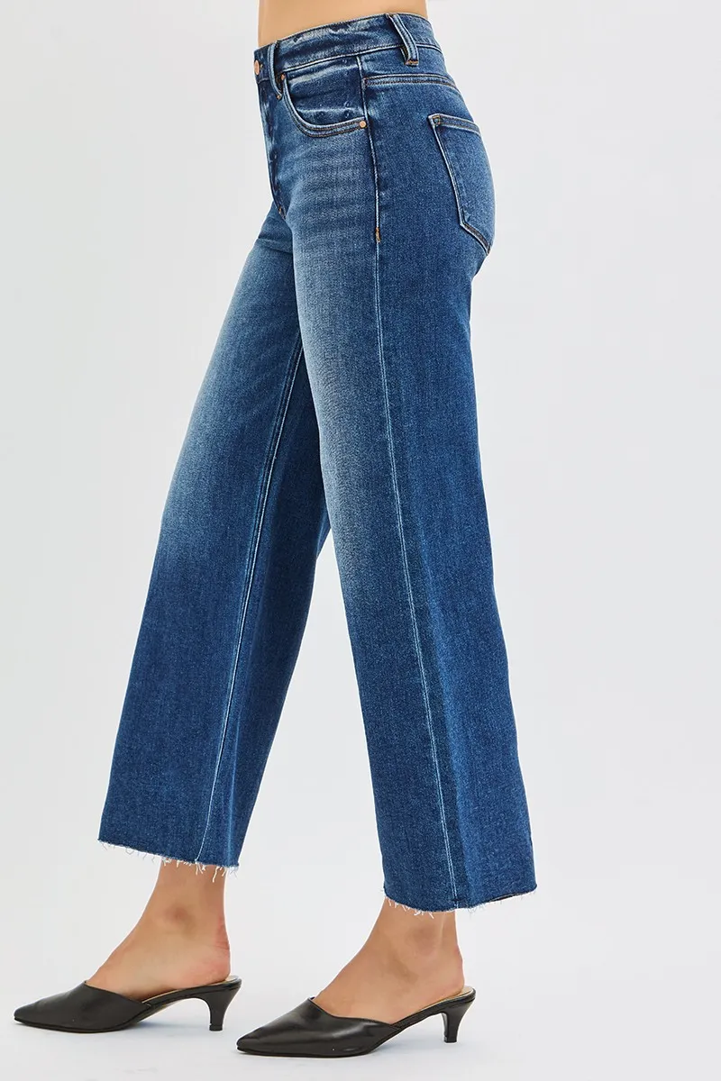 RISEN Full Size Mid Rise Crop Wide Raw Cut Hem Jeans Plus Size - Image 4