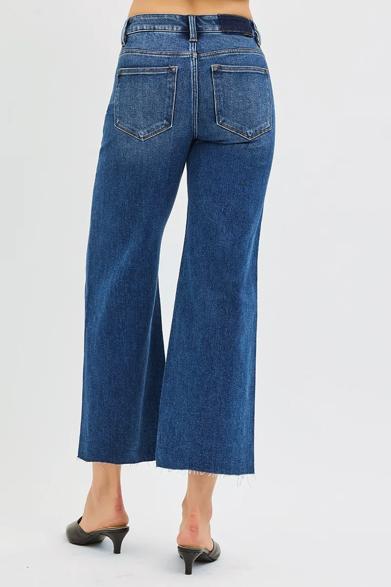 RISEN Full Size Mid Rise Crop Wide Raw Cut Hem Jeans Plus Size - Image 5