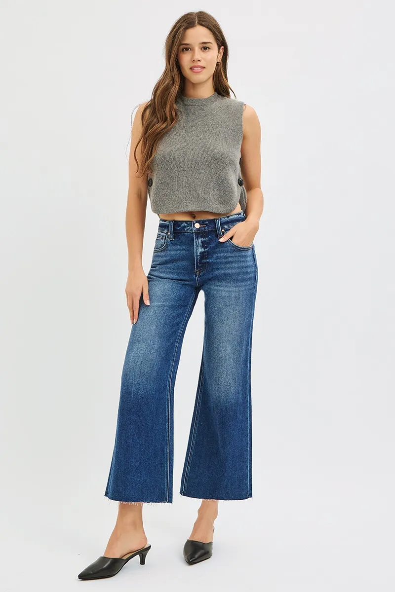 RISEN Full Size Mid Rise Crop Wide Raw Cut Hem Jeans Plus Size - Image 6