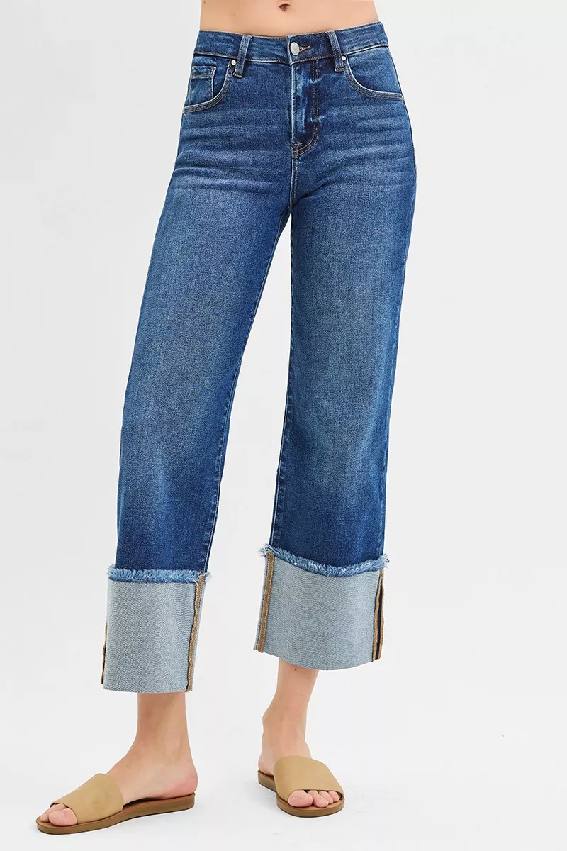 RISEN Full Size Mid Rise Crop Wide Wide Cuffed Jeans Plus Size - Image 2