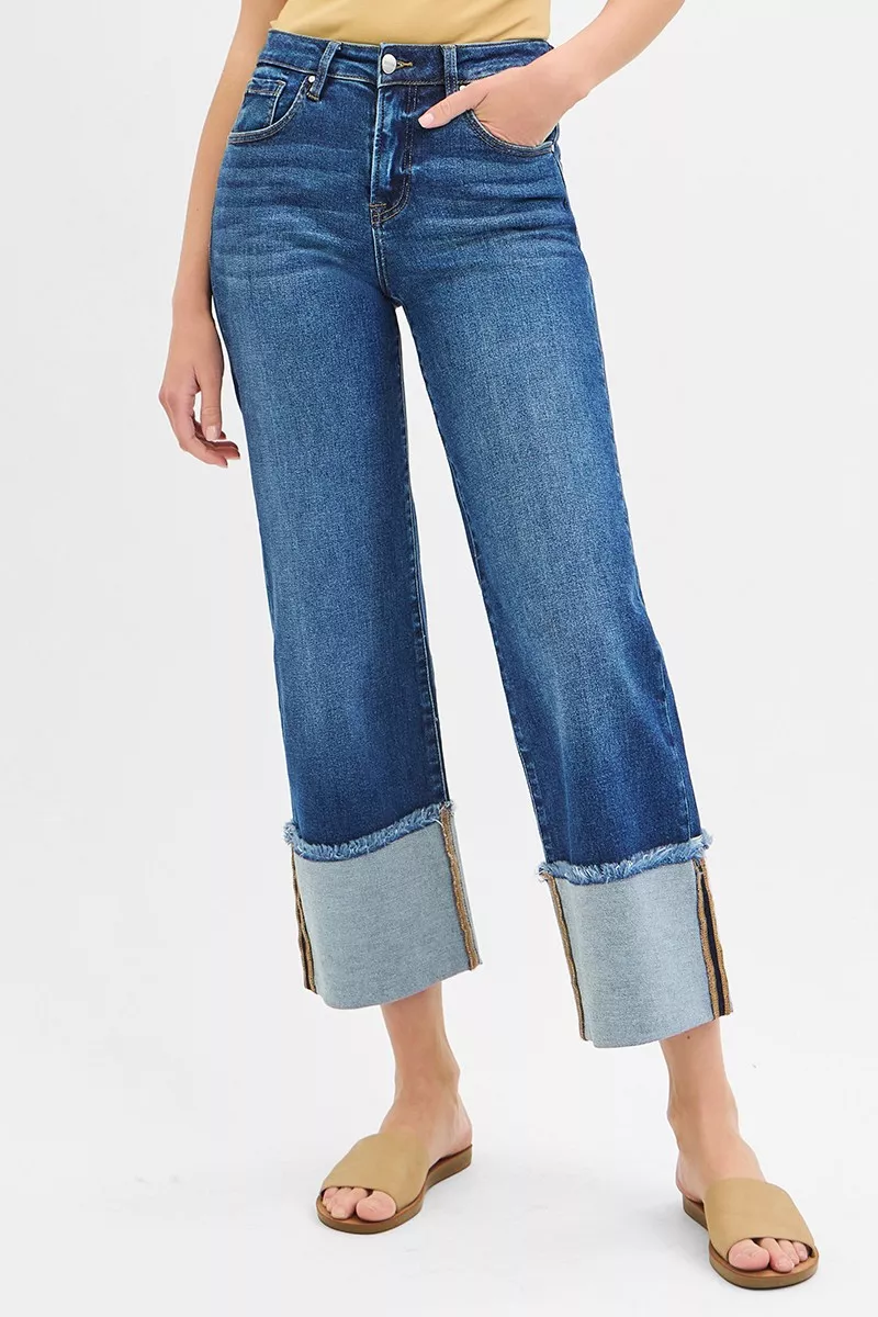 RISEN Full Size Mid Rise Crop Wide Wide Cuffed Jeans Plus Size - Image 3
