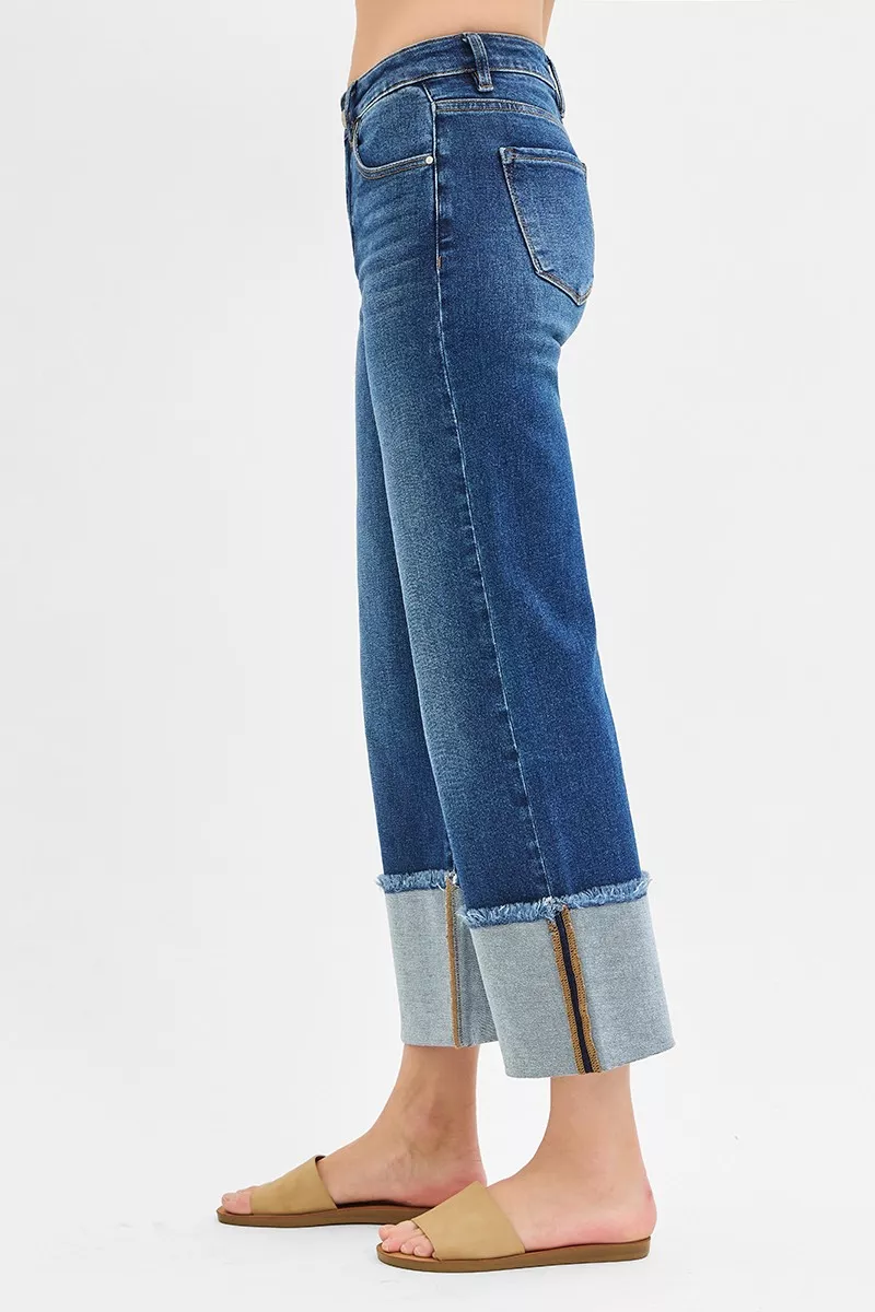 RISEN Full Size Mid Rise Crop Wide Wide Cuffed Jeans Plus Size - Image 4