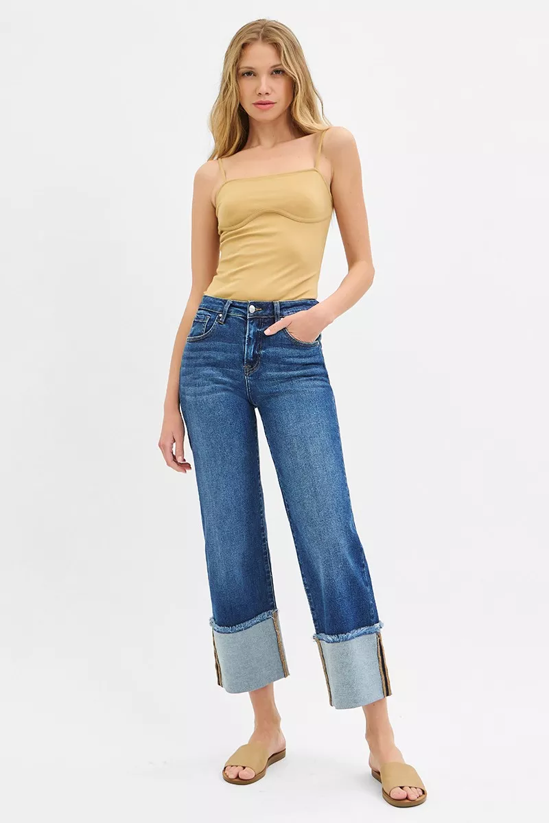 RISEN Full Size Mid Rise Crop Wide Wide Cuffed Jeans Plus Size - Image 6