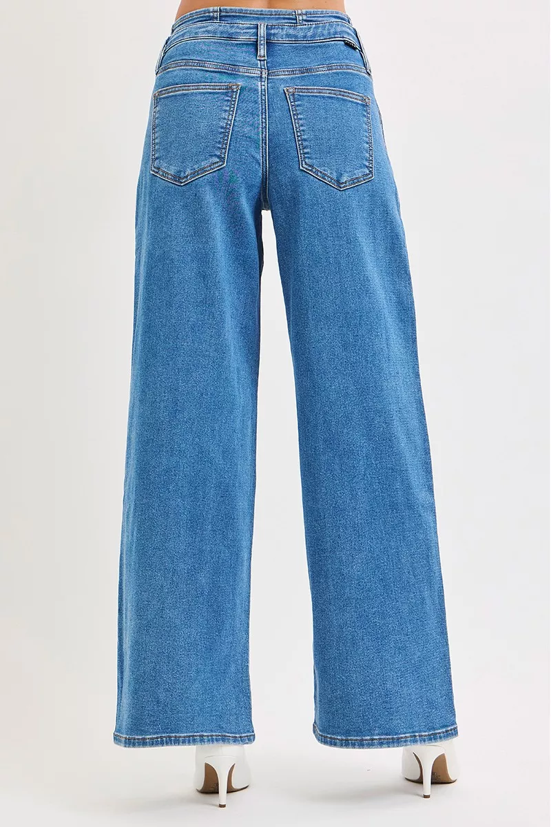 RISEN Full Size Mid Rise Fit Wide Leg with Pleated Detail Jeans Plus Size - Image 5