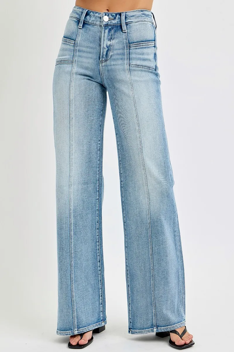 RISEN Full Size Mid Rise Wide Jeans with Front Patch Pocket Plus Size - Image 3
