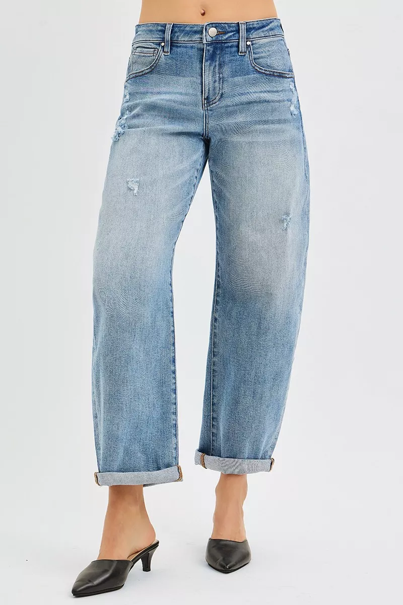 RISEN Full Size Slouchy Ankle Length Barrel Jeans with Cuffs Plus Size - Image 2