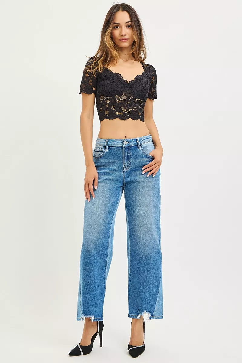 RISEN Full Size Slouchy Cropped Barrel Jeans with Contrast Wash Plus Size - Image 6