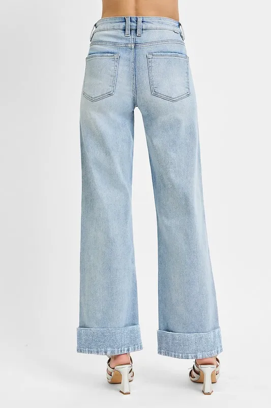 RISEN Full Size Tummy Control High Rise Ankle Wide Cuffed Jeans Plus Size - Image 5