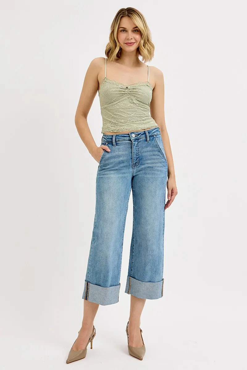 RISEN Full Size Tummy Control High Rise Ankle Wide Cuffed Jeans Plus Size - Image 6