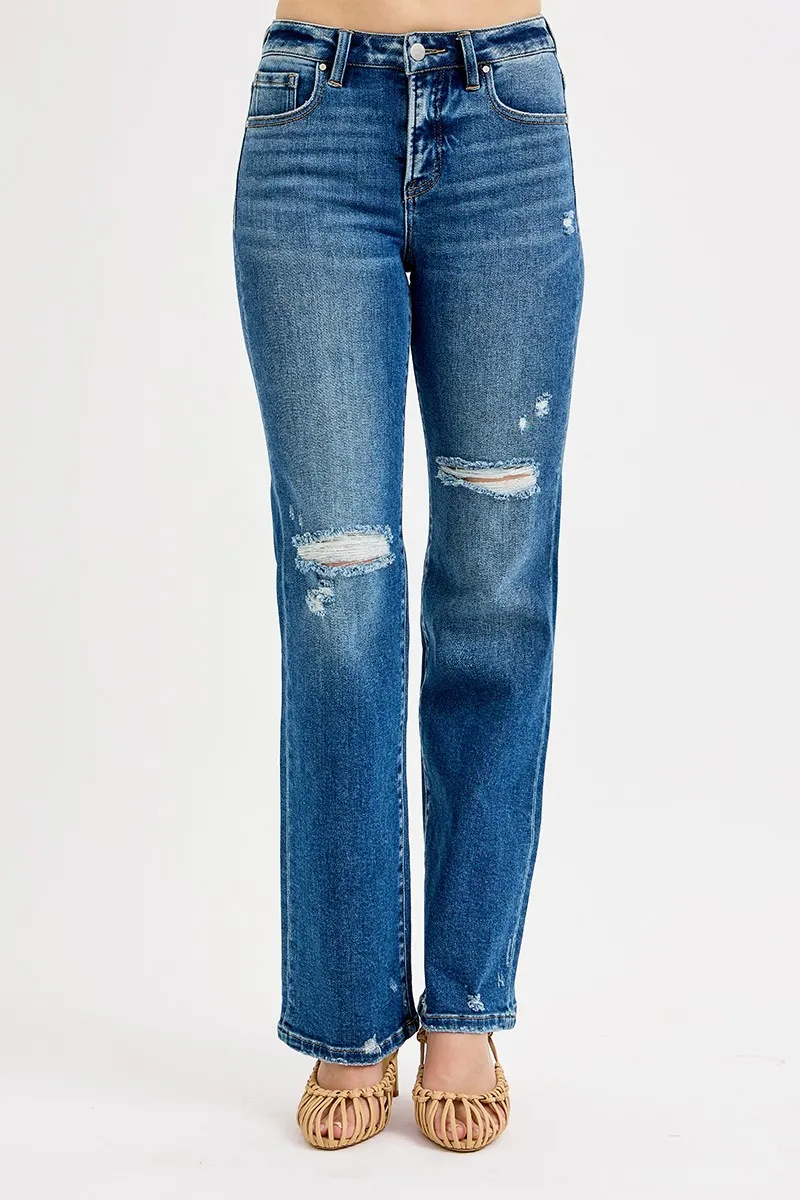 RISEN Full Size Tummy Control High Rise Straight Distressed Jeans Plus Size - Image 2