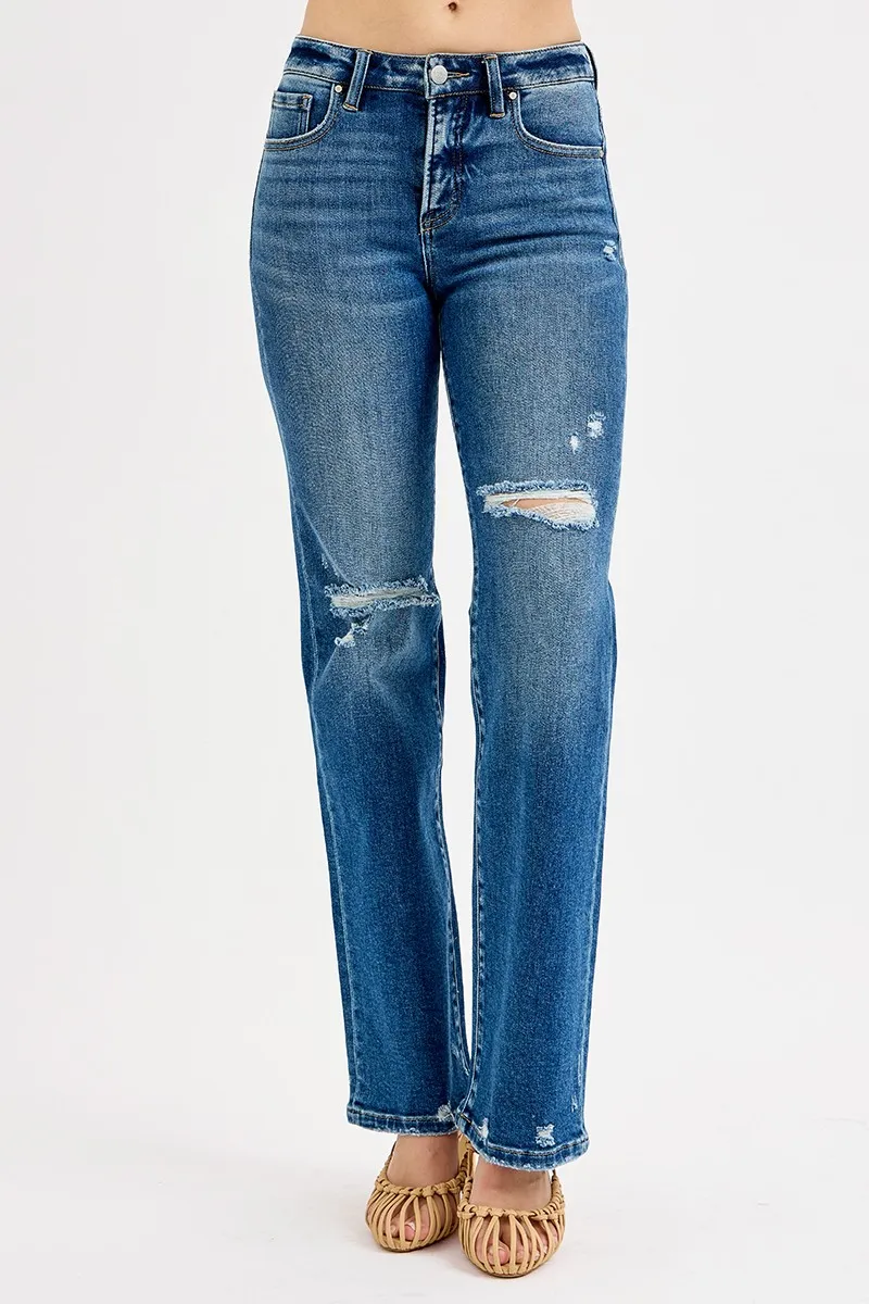 RISEN Full Size Tummy Control High Rise Straight Distressed Jeans Plus Size - Image 3