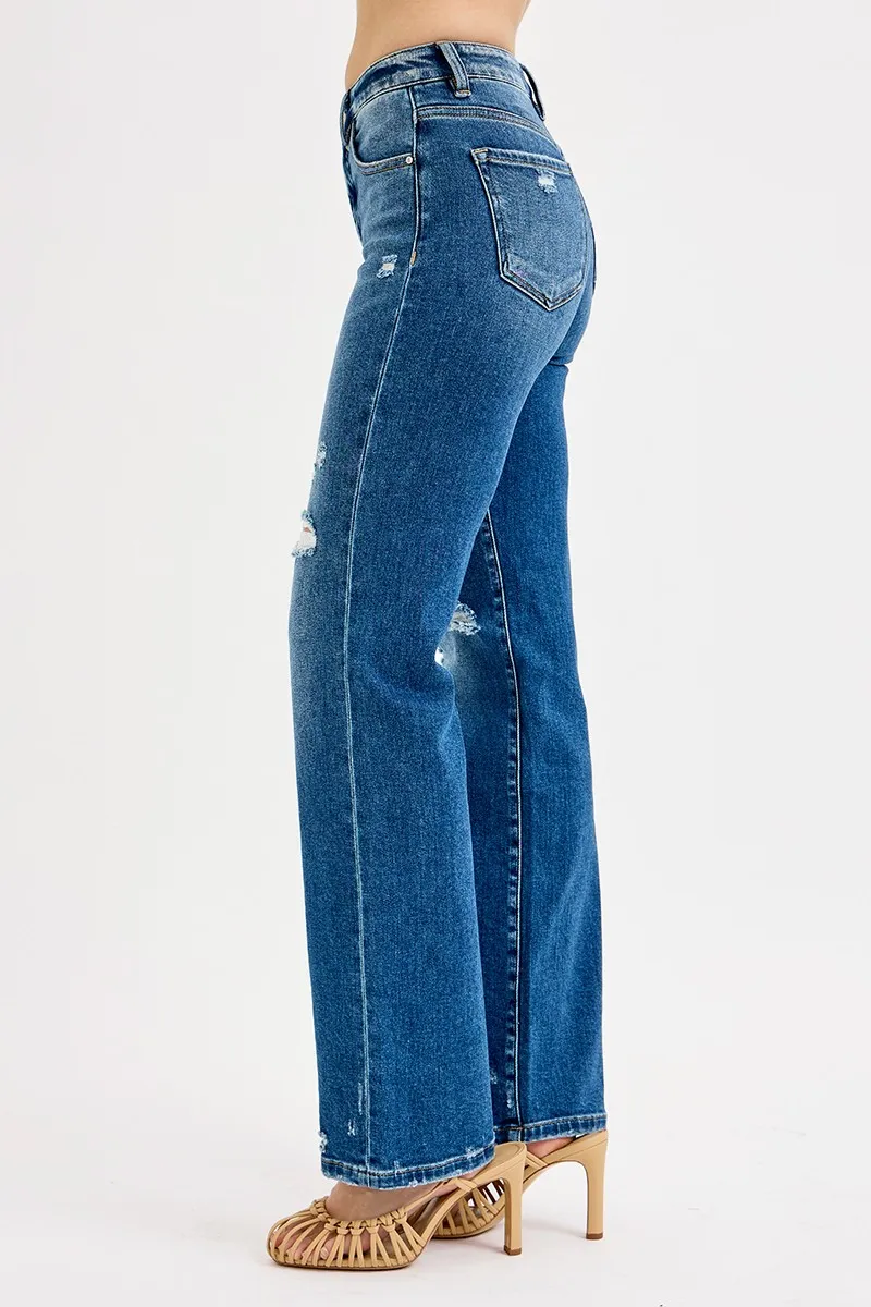 RISEN Full Size Tummy Control High Rise Straight Distressed Jeans Plus Size - Image 4