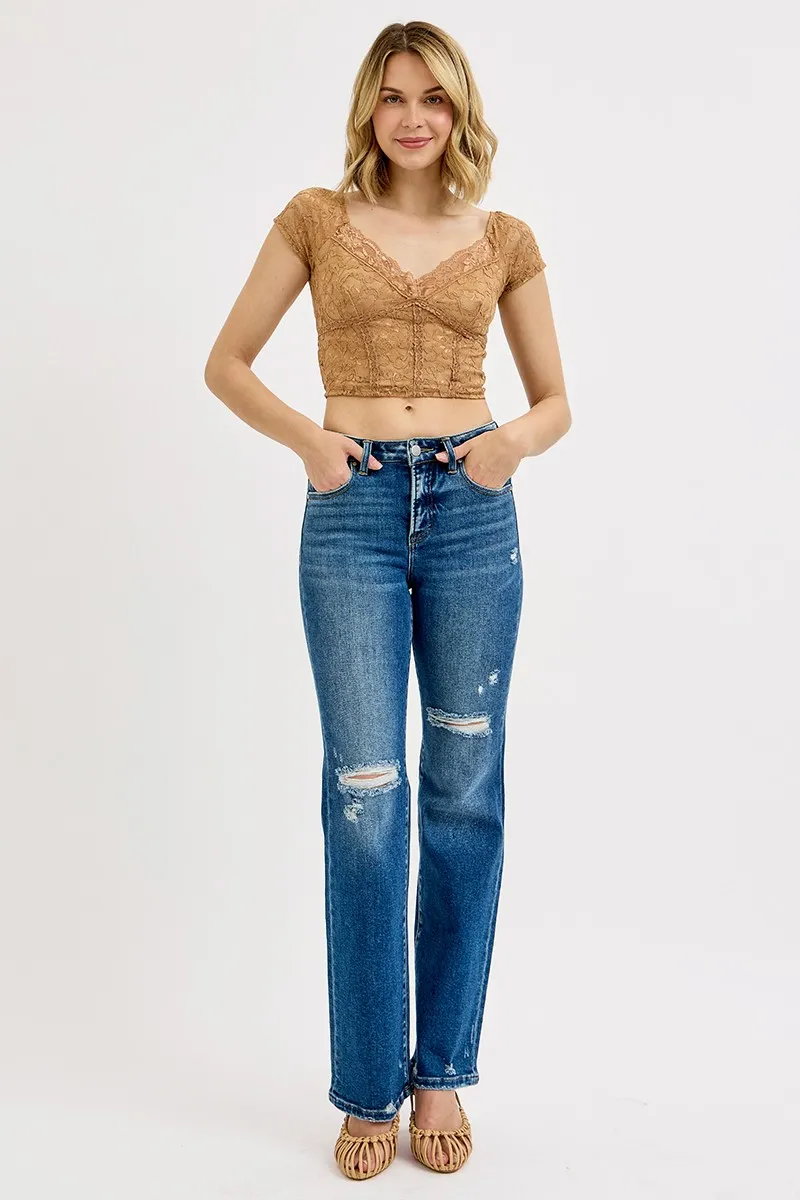 RISEN Full Size Tummy Control High Rise Straight Distressed Jeans Plus Size - Image 6
