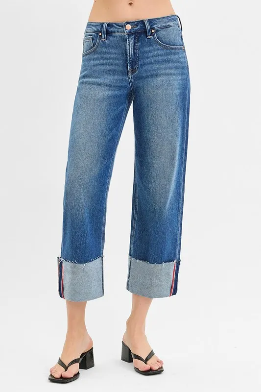 RISEN Full Size Tummy Control Mid Rise Crop Wide Cuffed Jeans Plus Size - Image 2