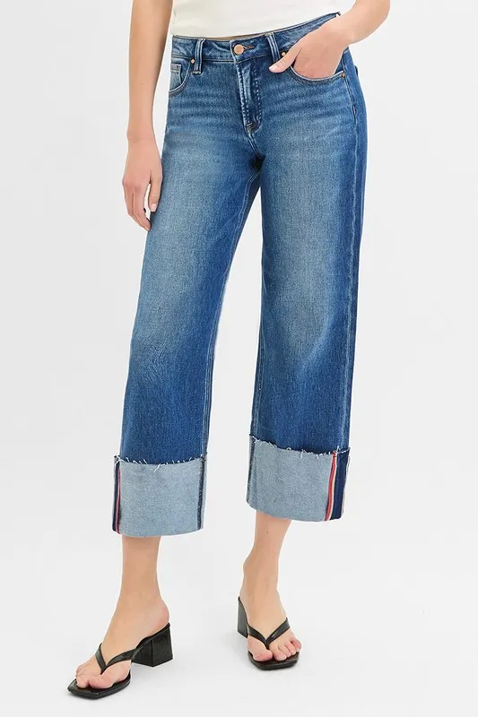 RISEN Full Size Tummy Control Mid Rise Crop Wide Cuffed Jeans Plus Size - Image 3