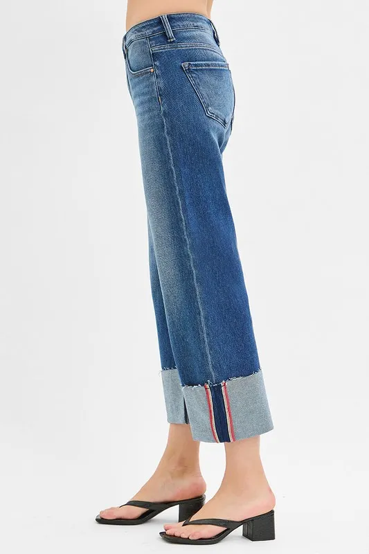 RISEN Full Size Tummy Control Mid Rise Crop Wide Cuffed Jeans Plus Size - Image 4