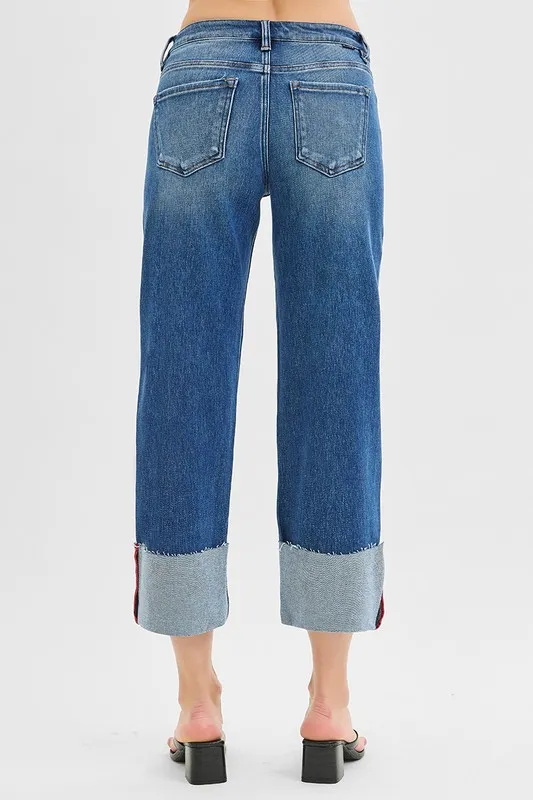 RISEN Full Size Tummy Control Mid Rise Crop Wide Cuffed Jeans Plus Size - Image 5